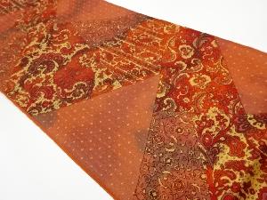 リサイクル　切り嵌め風に更紗模様織出し袋帯